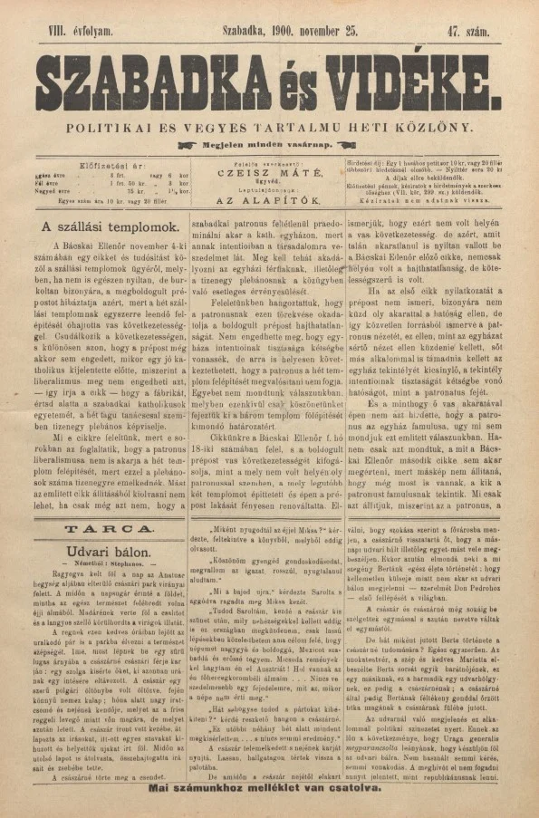Szabadka és vidéke II, 8. évf. 1900. november 25. 47. sz.