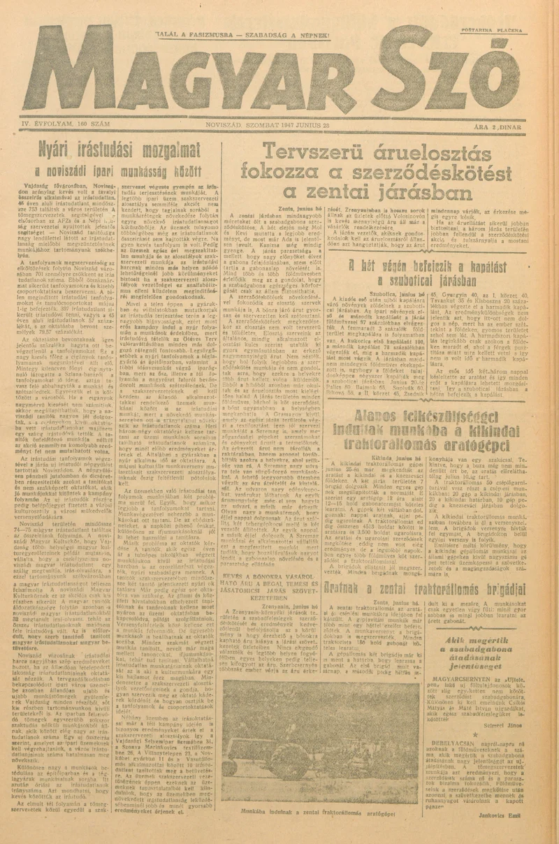 Magyar Szó, 4. évf. 1947. június 28. 160. sz. 1–4. oldal