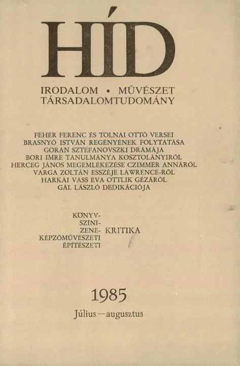 Híd, 49. évf. 1985. július – augusztus. 7–8. sz. 919–1092. oldal
