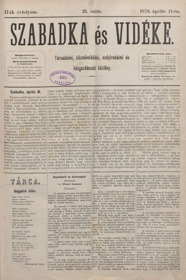 Szabadka és vidéke, 2. évf. 1878. április 11. 21. sz.