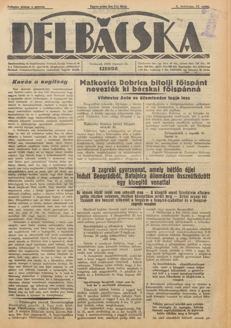 Délbácska, 10. évf. 1929. február 13. 37. sz.