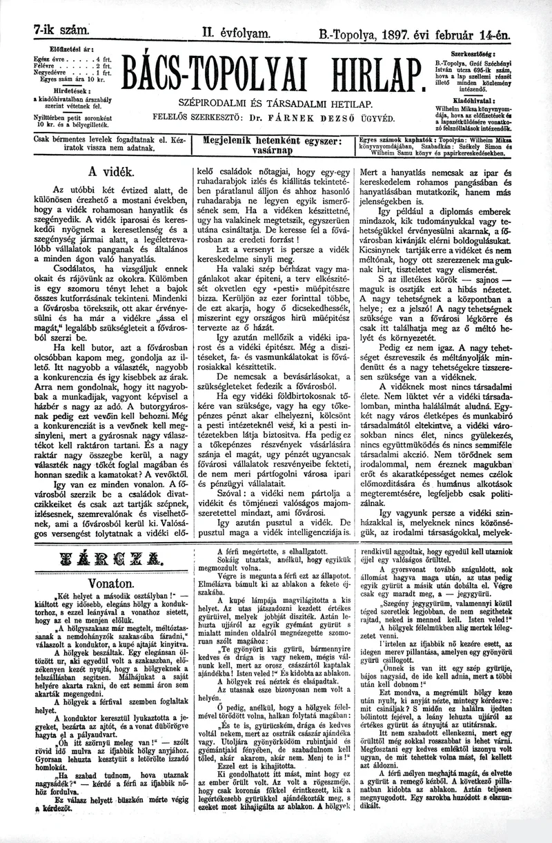Bács-Topolyai Hirlap, 2. évf. 1897. február 14. 7. sz.