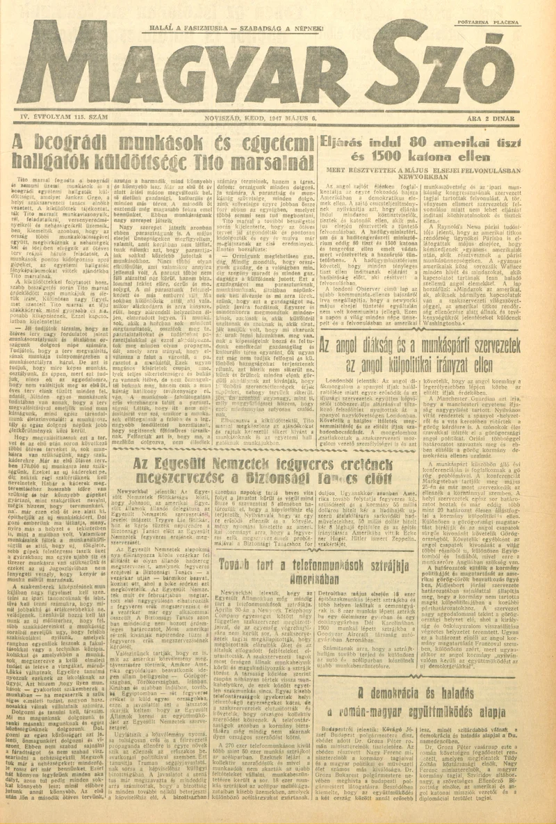 Magyar Szó, 4. évf. 1947. május 6. 115. sz. 1–6. oldal
