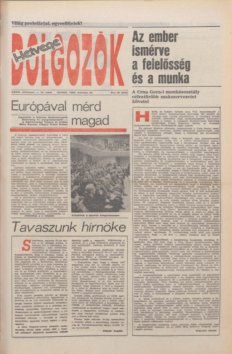Dolgozók, 40. évf. 1986. március 27. 12. sz.