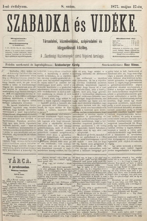Szabadka és vidéke, 1. évf. 1877. május 17. 8. sz.