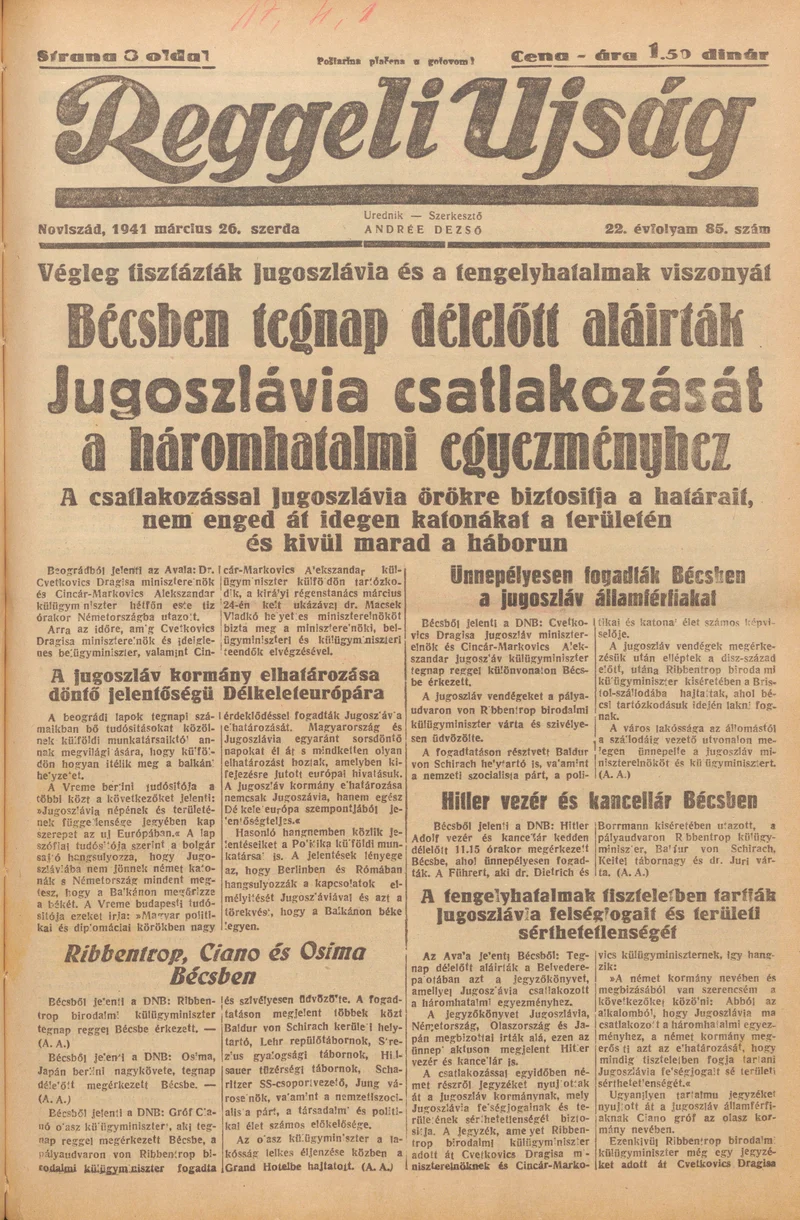 Reggeli Újság, 22. évf. 1941. március 26. 85. sz.
