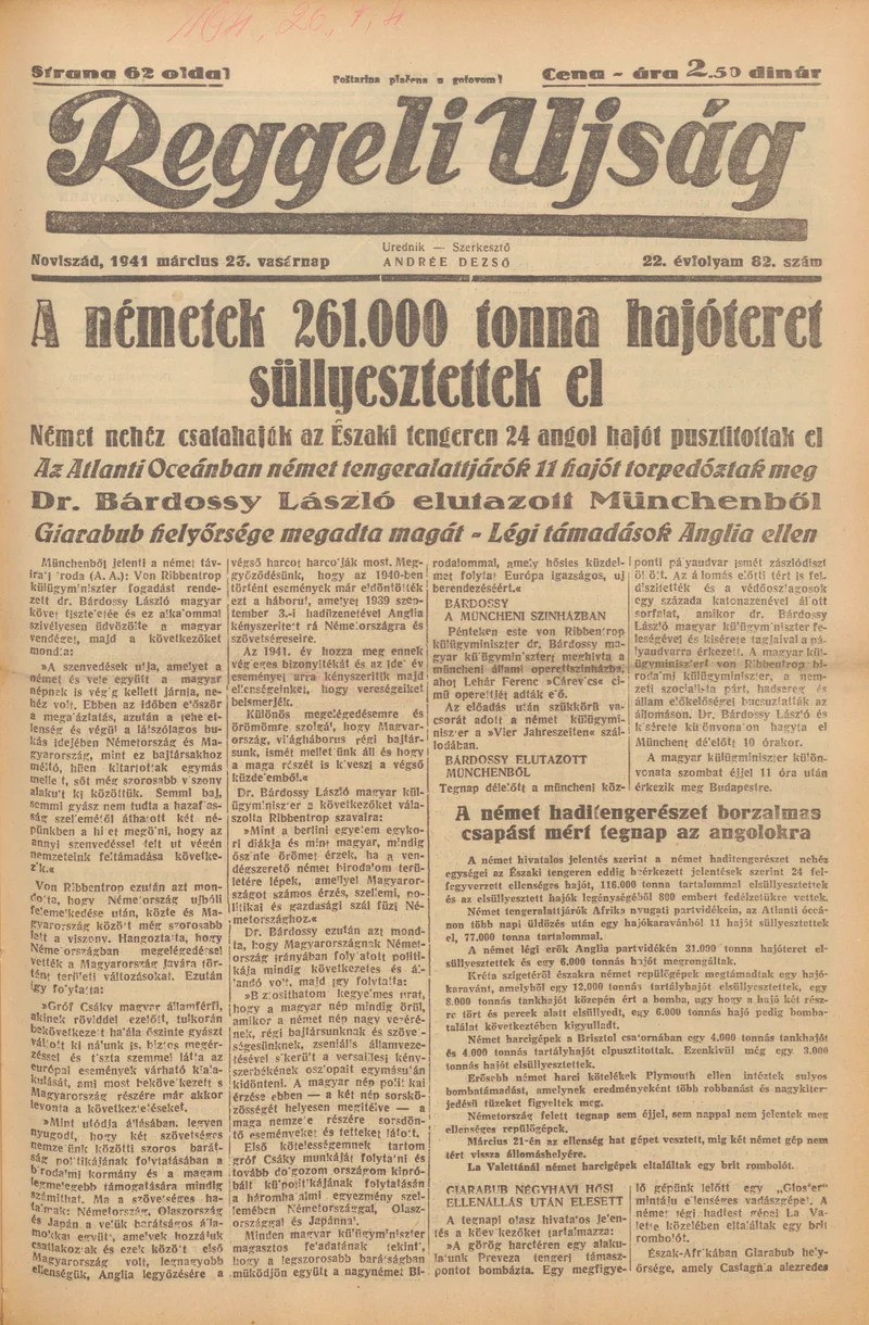 Reggeli Újság, 22. évf. 1941. március 23. 82. sz.