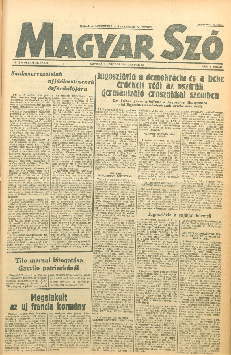 Magyar Szó, 4. évf. 1947. január 25. 21. sz. 1–6. oldal
