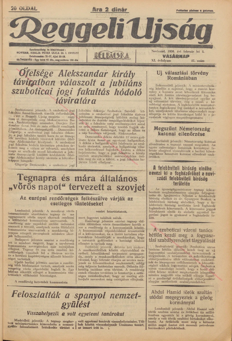 Reggeli Újság, 11. évf. 1930. február 2. 27. sz.