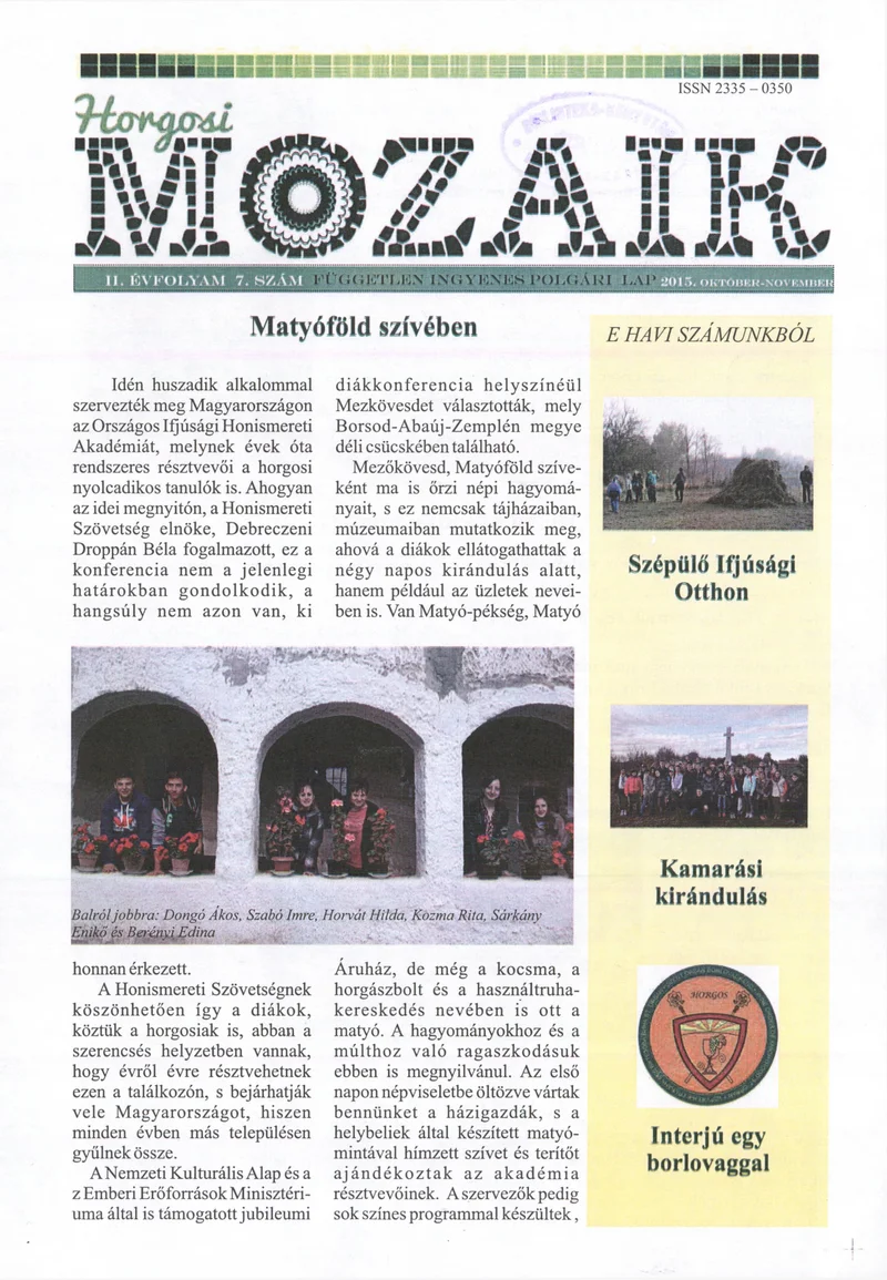 Horgosi Mozaik, 2. évf. 2015. október – november. 7. sz.