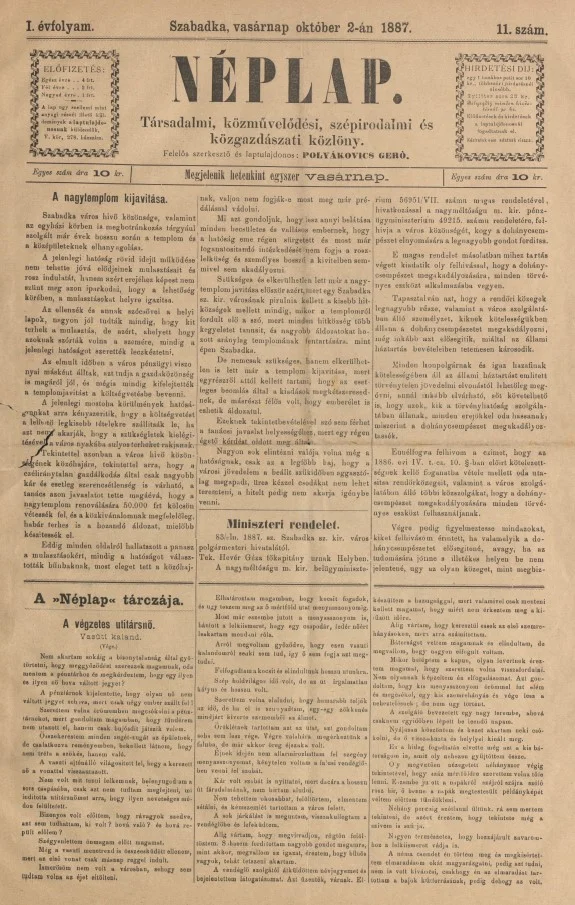 Néplap, 1. évf. 1887. október 2. 11. sz.