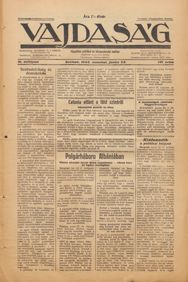 Vajdaság, 3. évf. 1923. június 23. 141. sz.