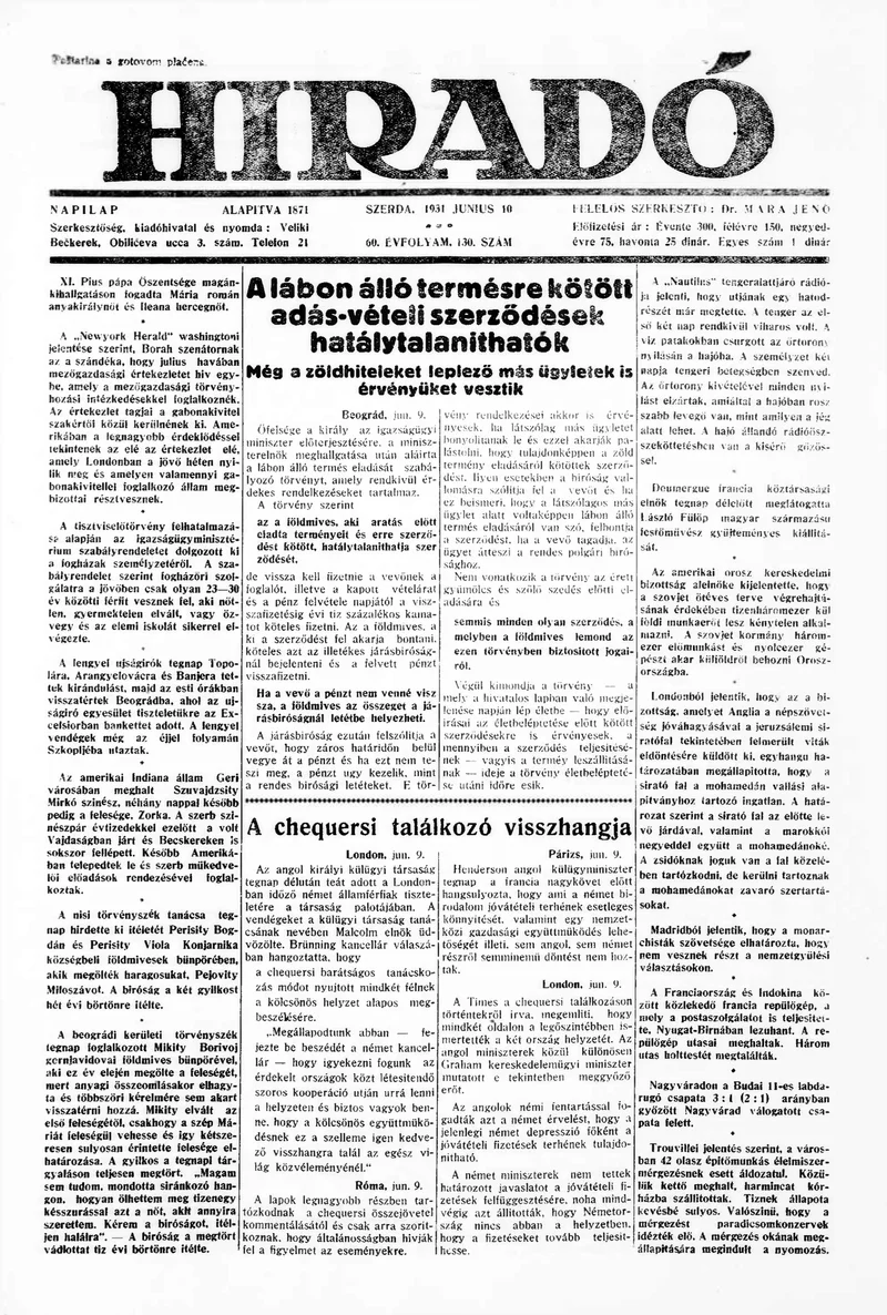 Híradó, 60. évf. 1931. június 10. 130. sz.