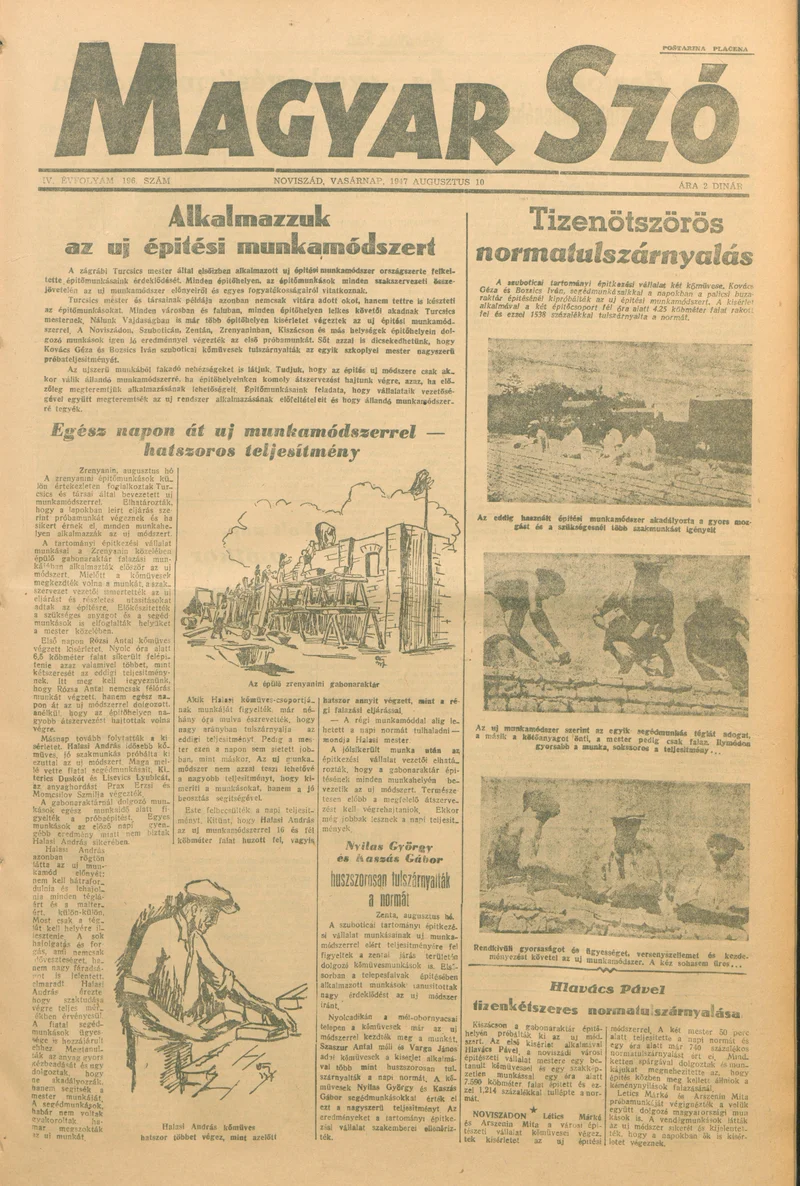 Magyar Szó, 4. évf. 1947. augusztus 10. 196. sz. 1–8. oldal