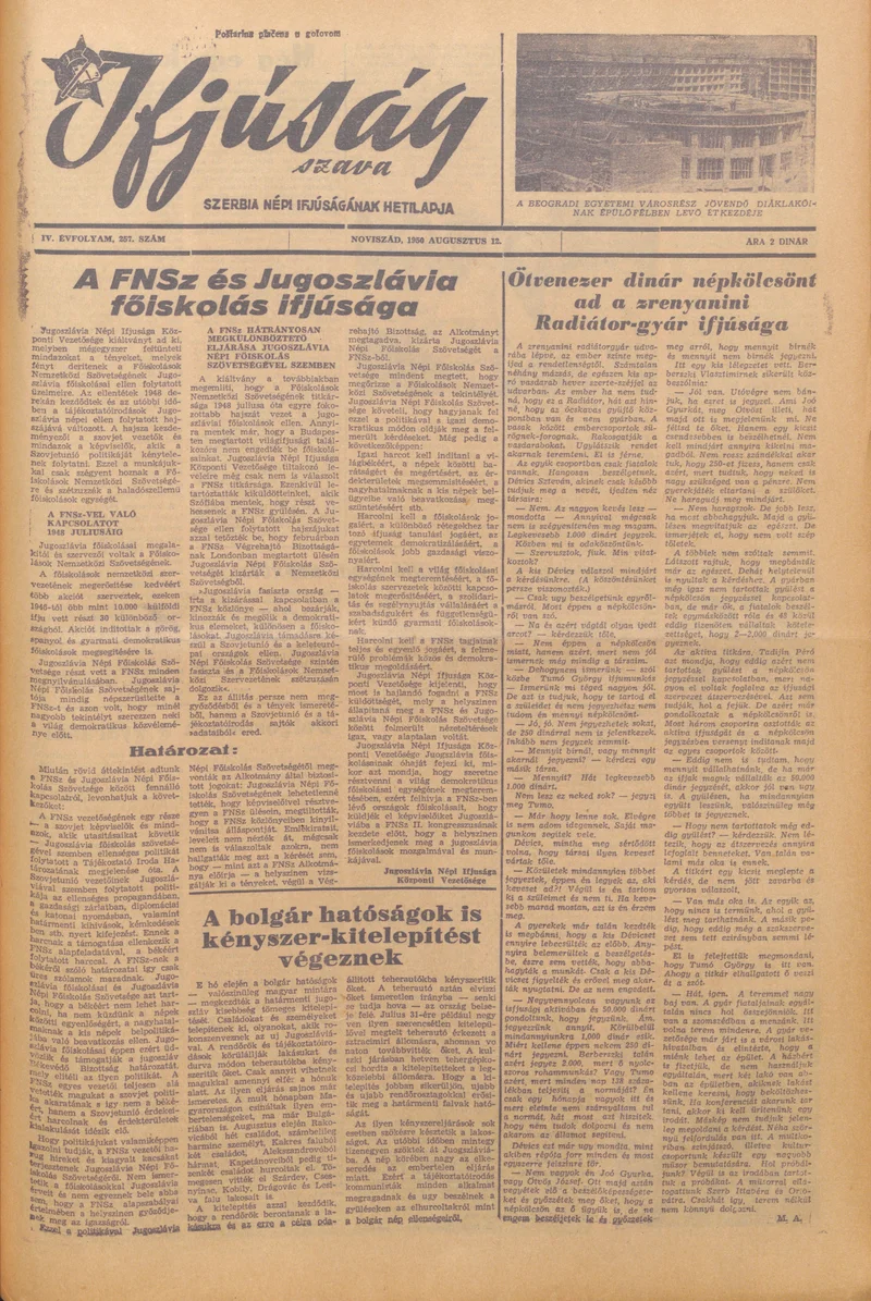 Ifjúság Szava, 6. évf. 1950. augusztus 12. 257. sz.