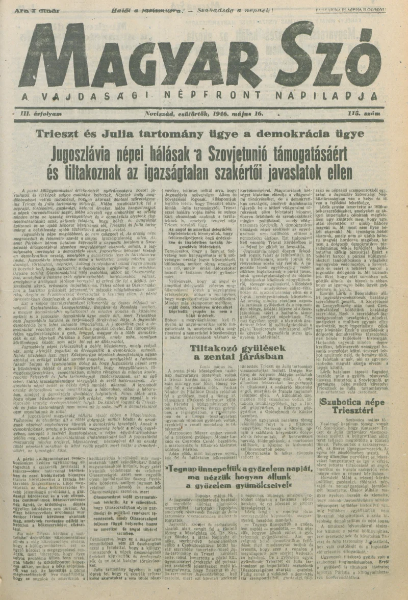 Magyar Szó, 3. évf. 1946. május 16. 115. sz. 1–8. oldal