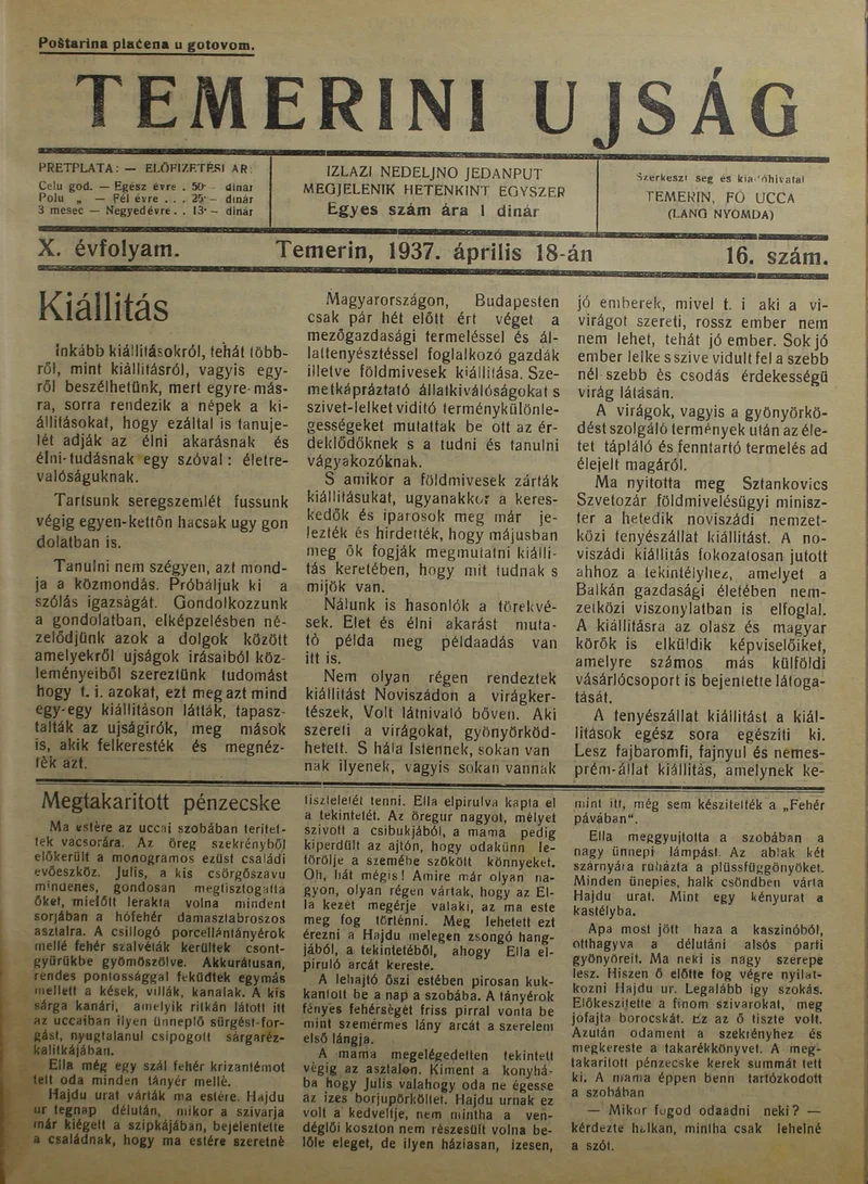 Temerini Újság 1928-1944, 10. évf. 1937. április 18. 16. sz.