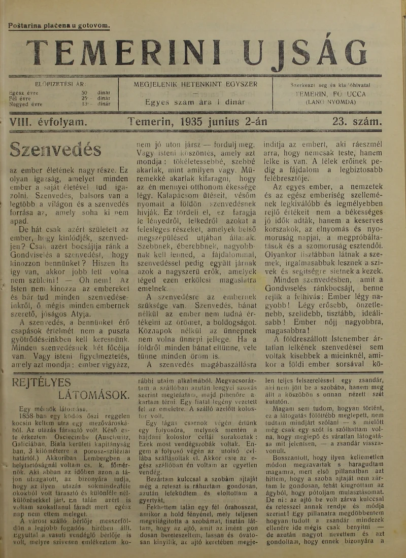 Temerini Újság 1928-1944, 8. évf. 1935. június 2. 23. sz.