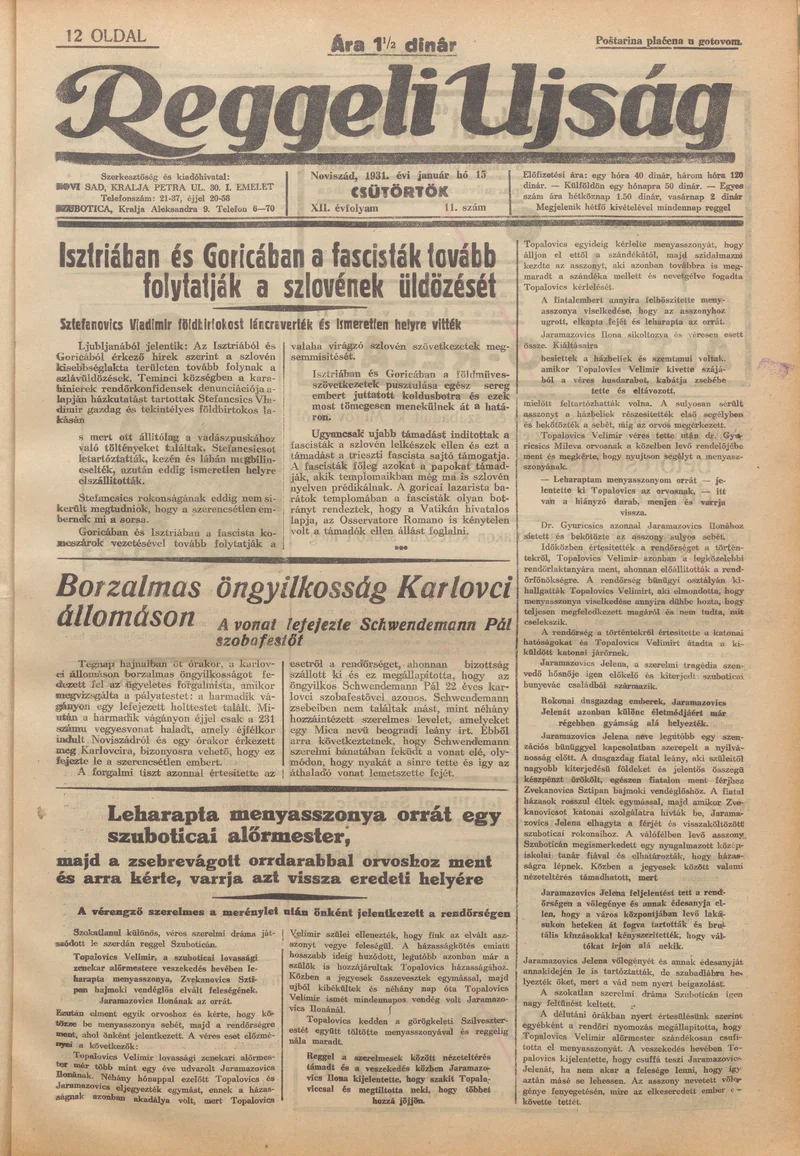 Reggeli Újság, 12. évf. 1931. január 15. 11. sz.