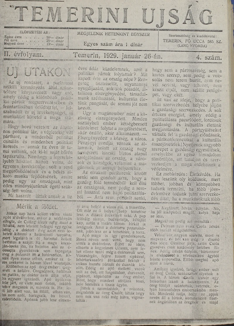 Temerini Újság 1928-1944, 2. évf. 1929. január 26. 4. sz.