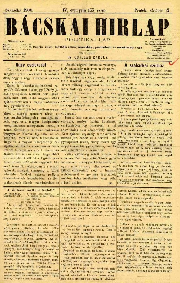Bácskai Hirlap, 4. évf. 1900. október 12. 155. sz.