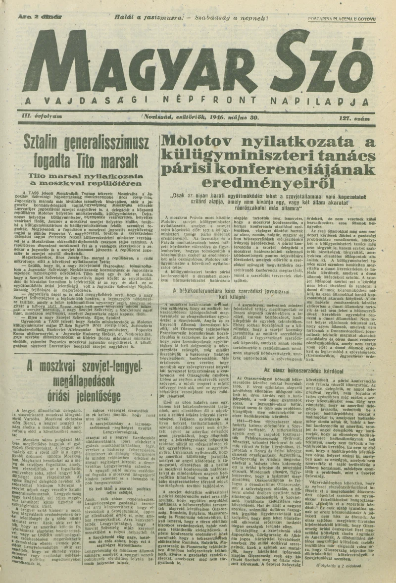 Magyar Szó, 3. évf. 1946. május 30. 127. sz. 1–8. oldal