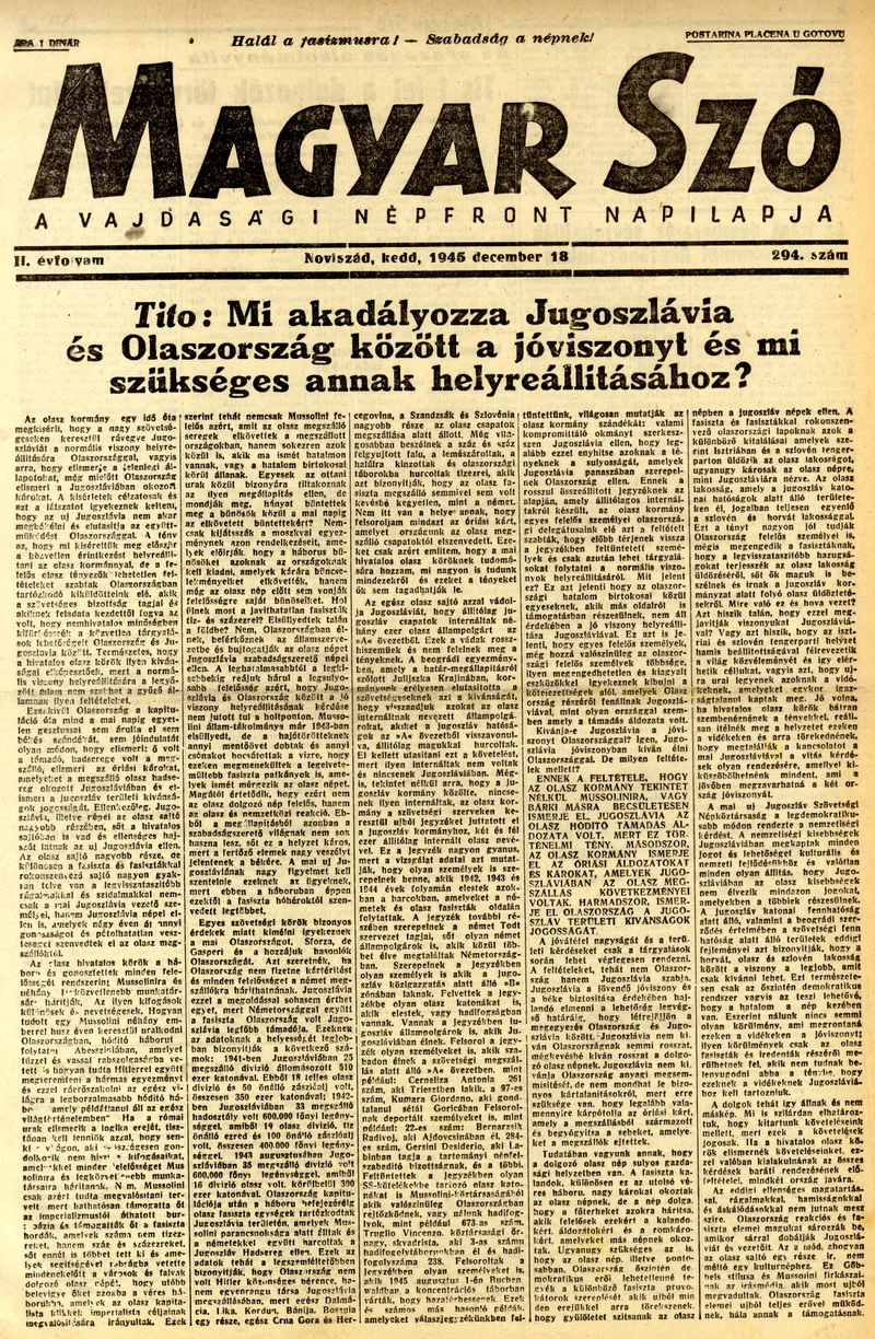 Magyar Szó, 2. évf. 1945. december 18. 294. sz. 1–4. oldal