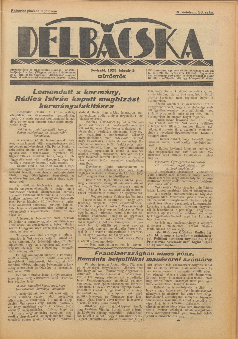 Délbácska, 9. évf. 1928. február 9. 33. sz.