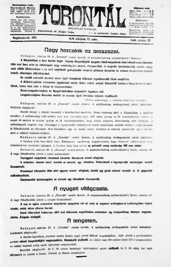 Torontál, 44. évf. 1915. március 30. 72. sz.