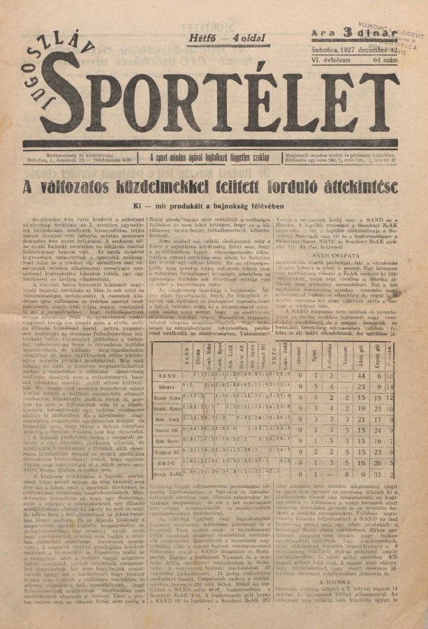 Jugoszláv sportélet, 6. évf. 1927. december 12. 64. sz.