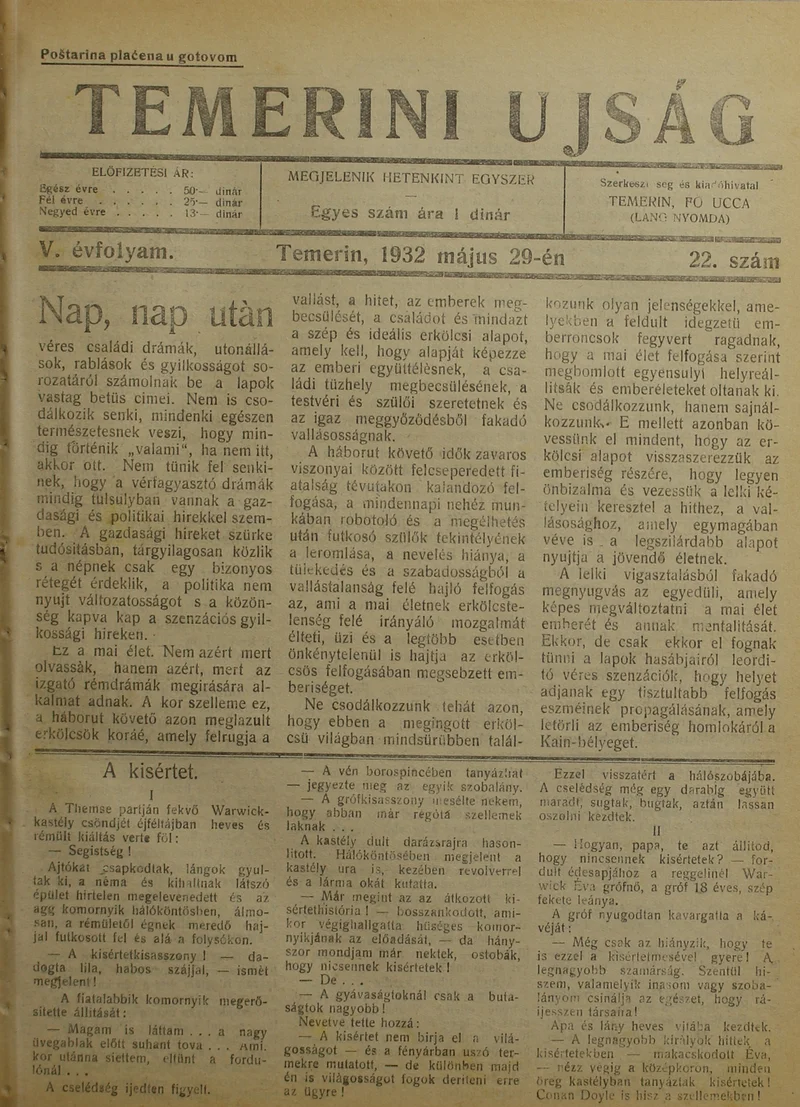 Temerini Újság 1928-1944, 5. évf. 1932. május 29. 22. sz.