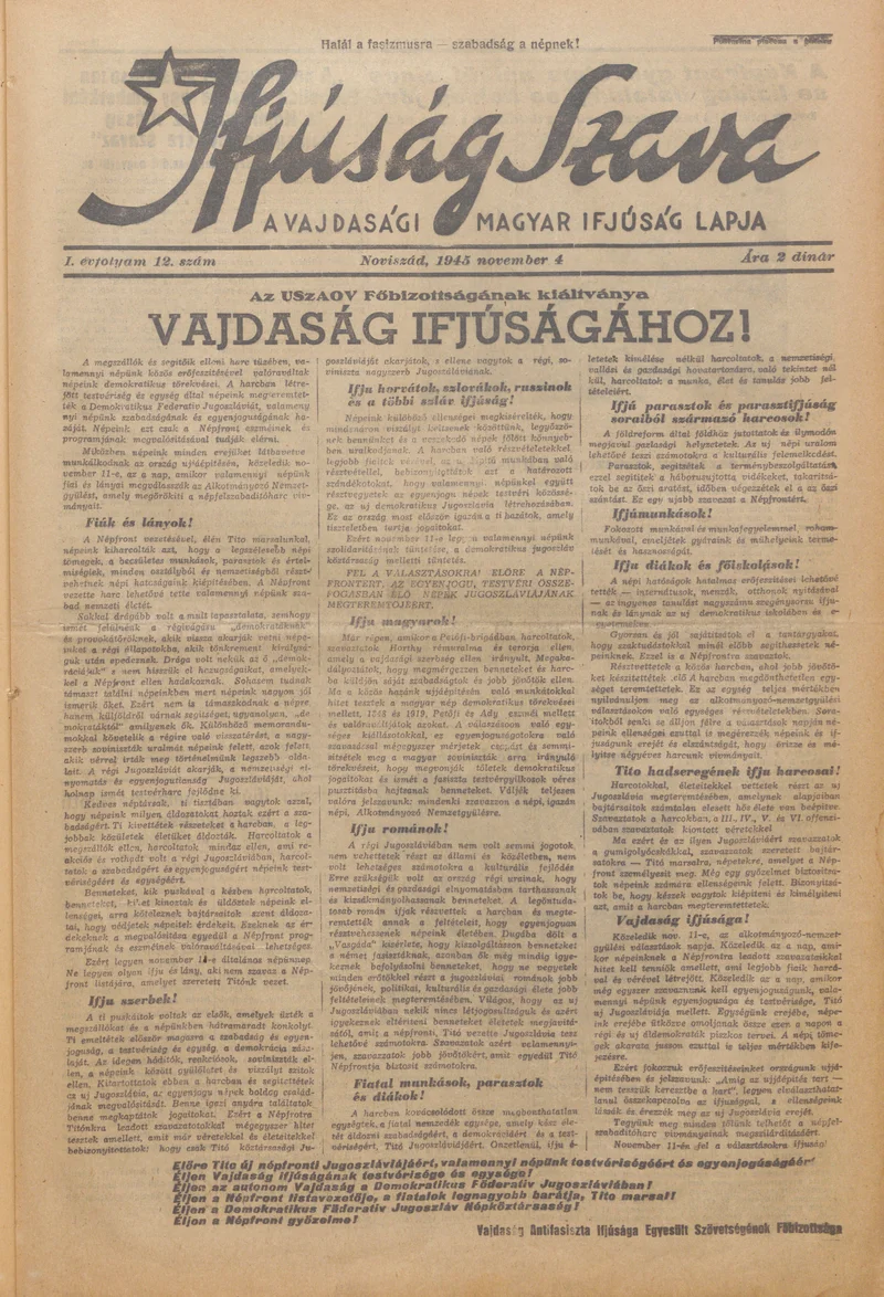 Ifjúság Szava, 1. évf. 1945. november 4. 12. sz.