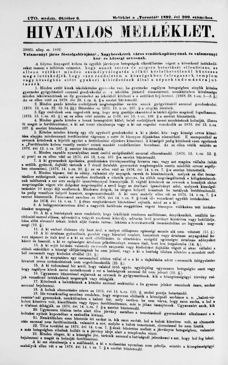 A Totontál  hivatalos melléklete, 5. évf. 1892. október 6. 170. sz.