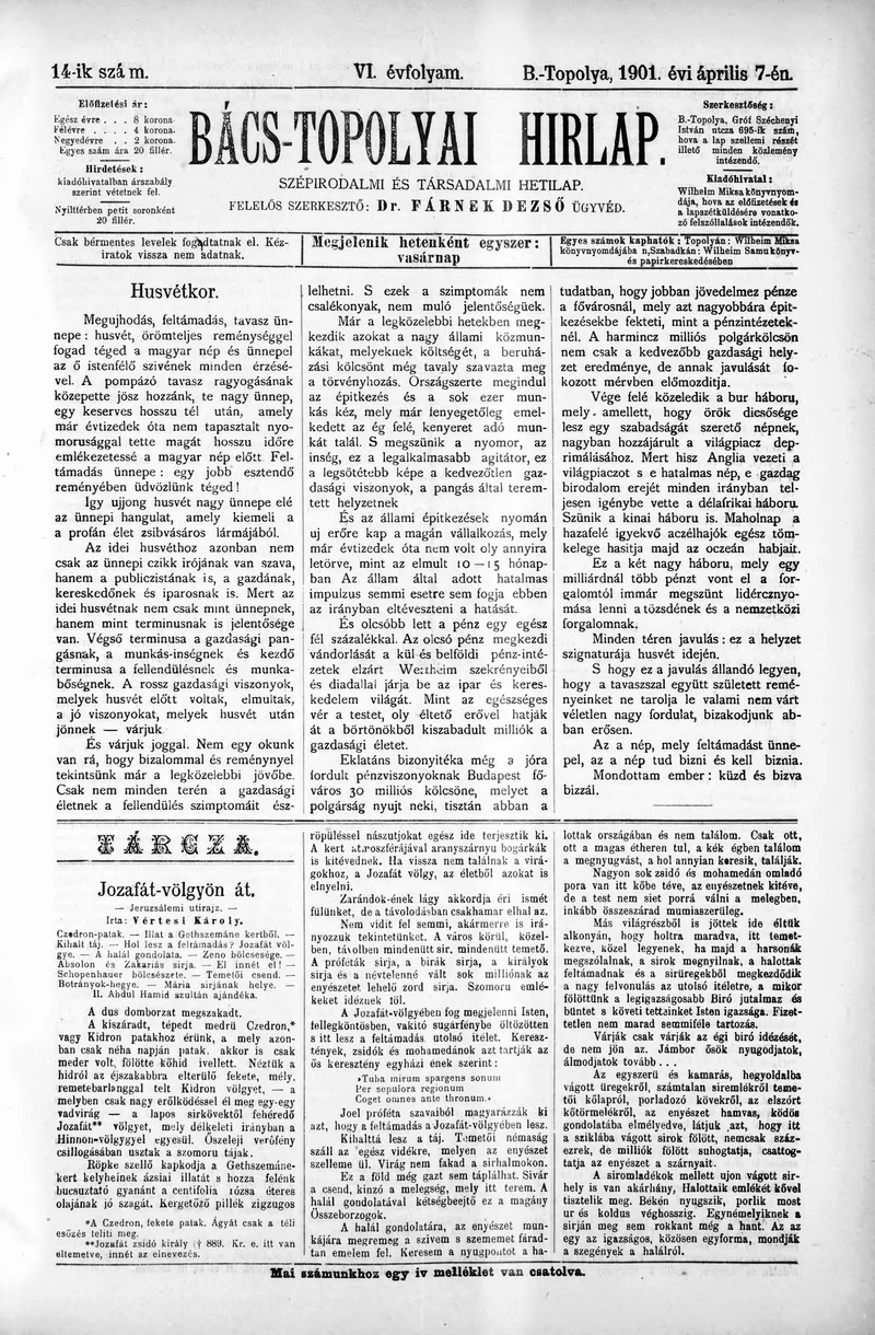 Bács-Topolyai Hirlap, 6. évf. 1901. április 7. 14. sz.
