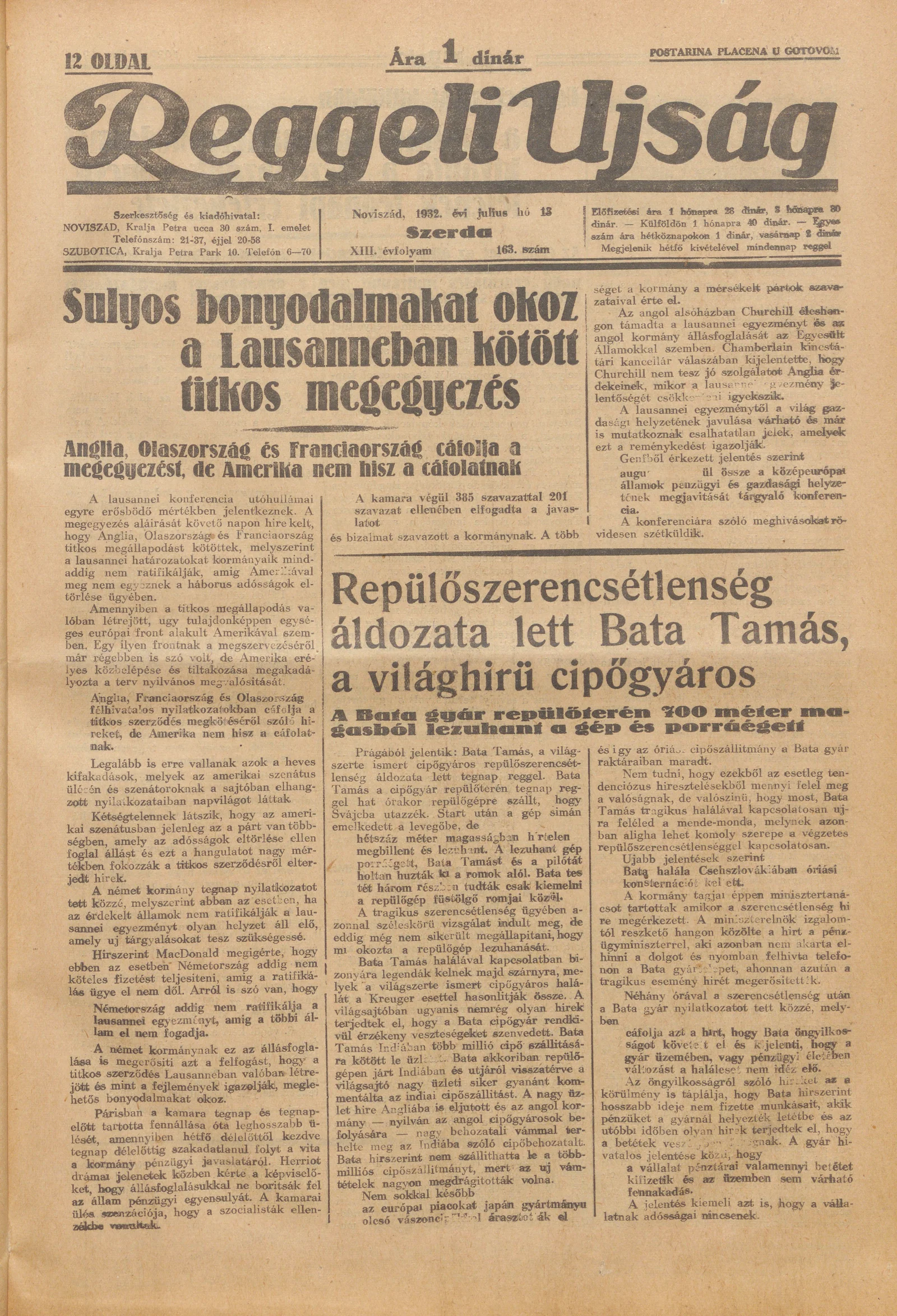 Reggeli Újság, 13. évf. 1932. július 13. 163. sz.