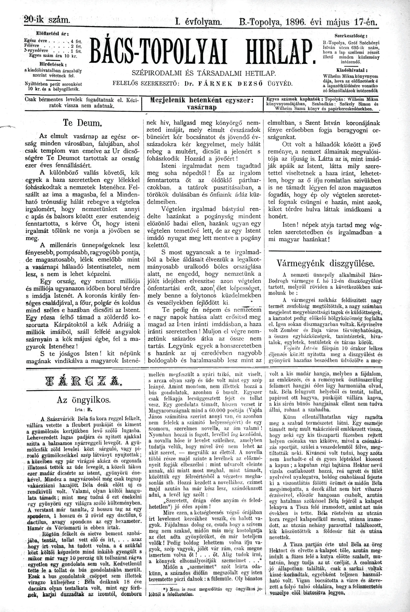 Bács-Topolyai Hirlap, 1. évf. 1896. május 17. 20. sz.