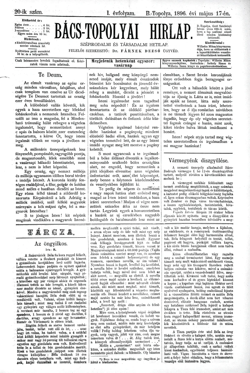 Bács-Topolyai Hirlap, 1. évf. 1896. május 17. 20. sz.