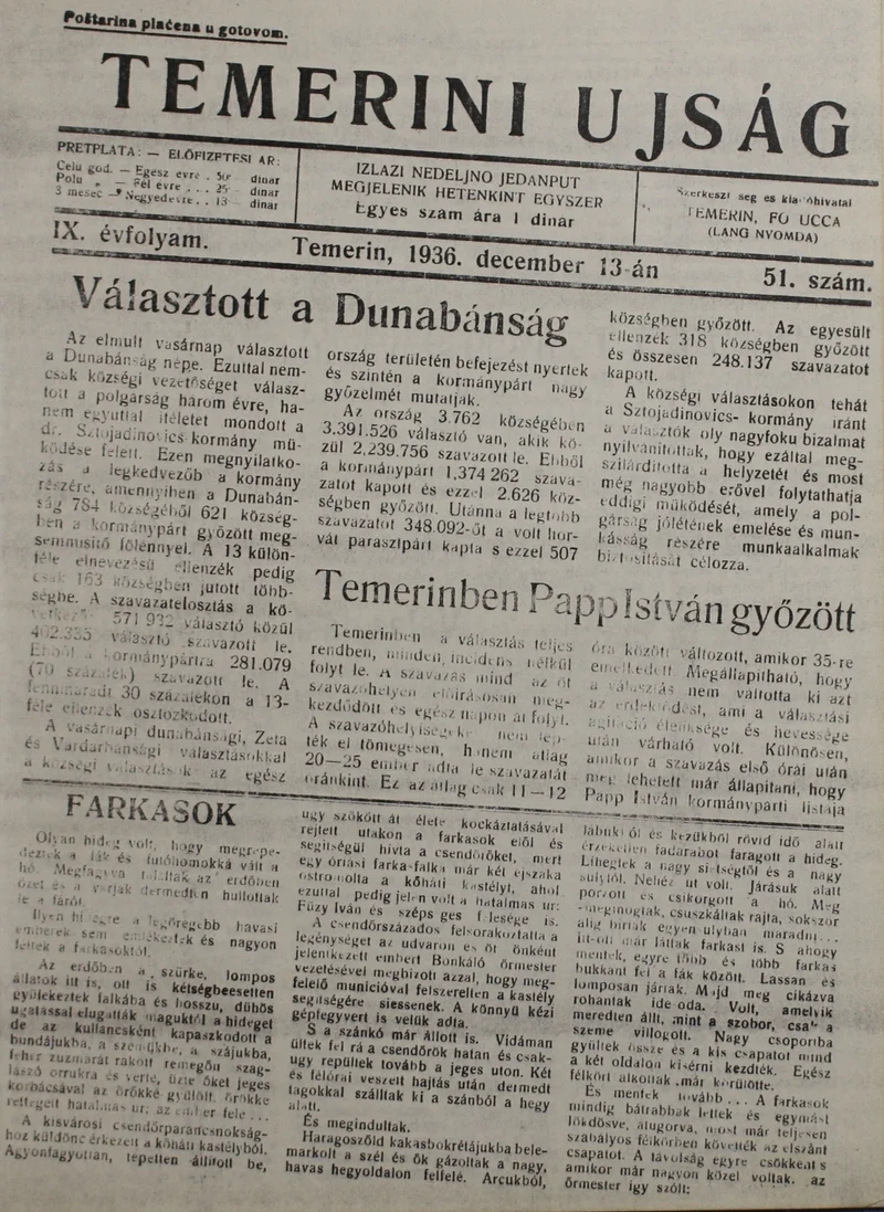 Temerini Újság 1928-1944, 9. évf. 1936. december 13. 51. sz.