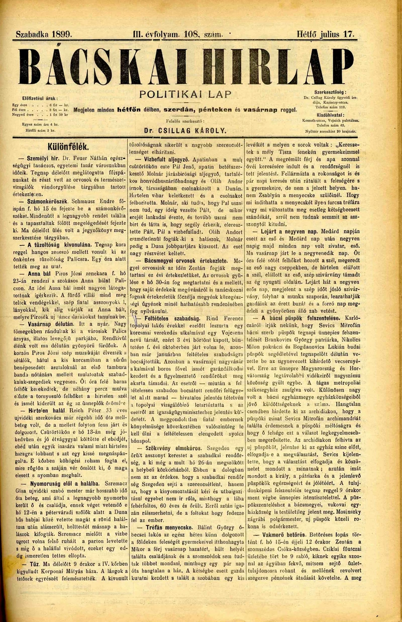 Bácskai Hirlap, 3. évf. 1899. július 17. 108. sz.