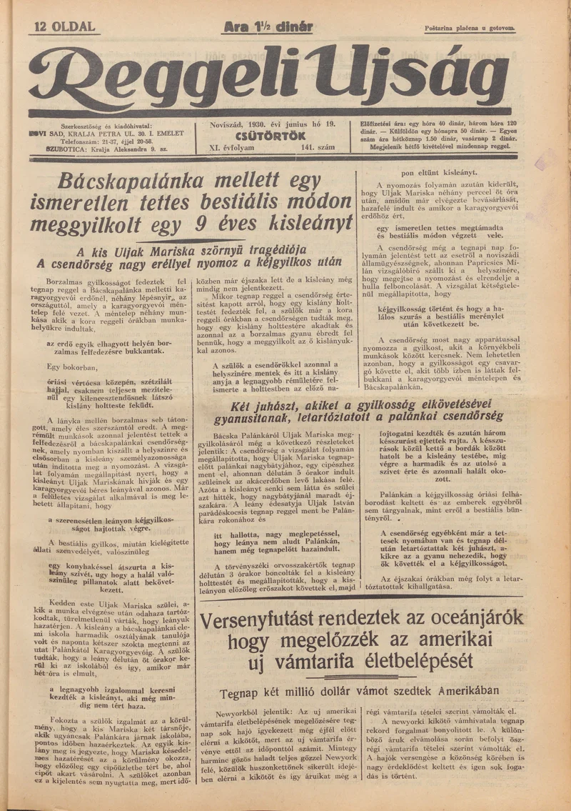 Reggeli Újság, 11. évf. 1930. június 19. 141. sz.