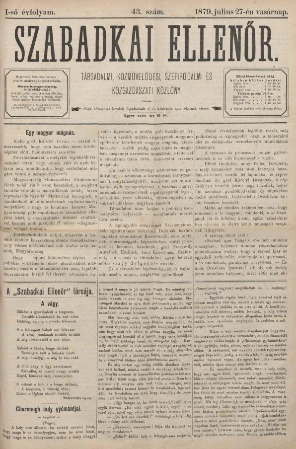 Szabadkai Ellenőr, 1. évf. 1879. július 27. 43. sz.
