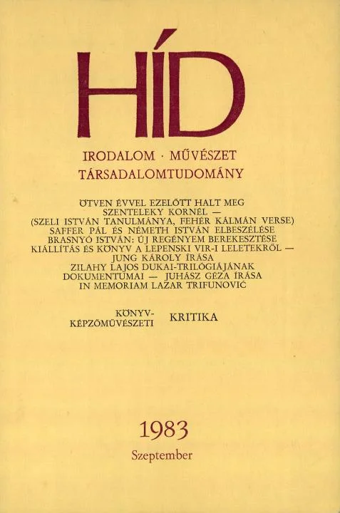 Híd, 47. évf. 1983. szeptember. 9. sz. 981–1112. oldal