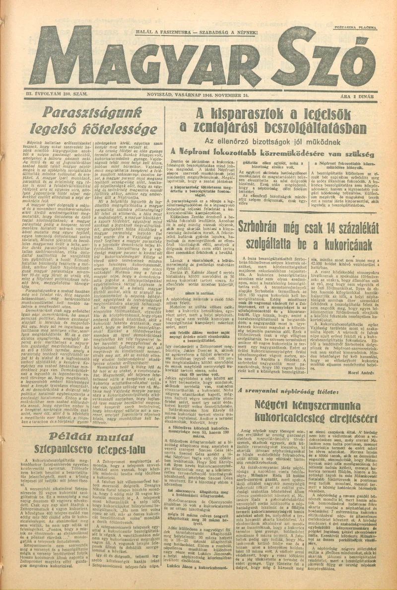 Magyar Szó, 3. évf. 1946. november 24. 280. sz. 1–6. oldal