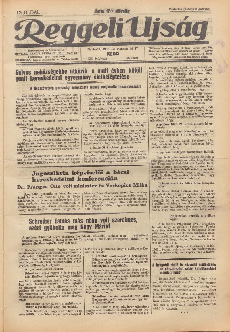 Reggeli Újság, 12. évf. 1931. március 17. 63. sz.