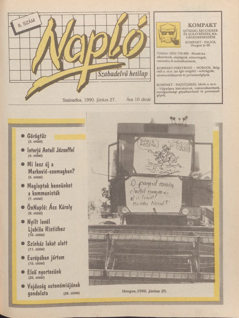 Napló - Szabadelvű hetilap, 1. évf. 1990. június 27. 8. sz.