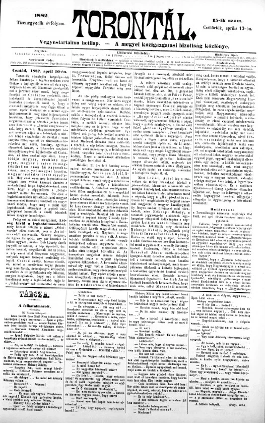 Torontál, 11. évf. 1882. április 13. 15. sz.