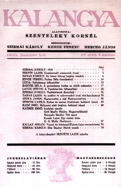 Kalangya, 4. évf. 1935. január. 1. sz. 1–80. oldal