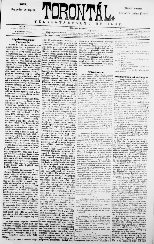 Torontál, 4. évf. 1875. július 22. 29. sz.