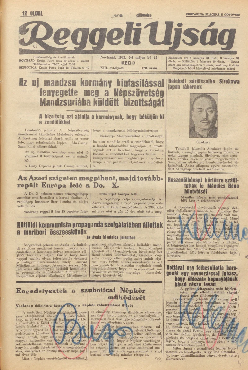 Reggeli Újság, 13. évf. 1932. május 24. 120. sz.