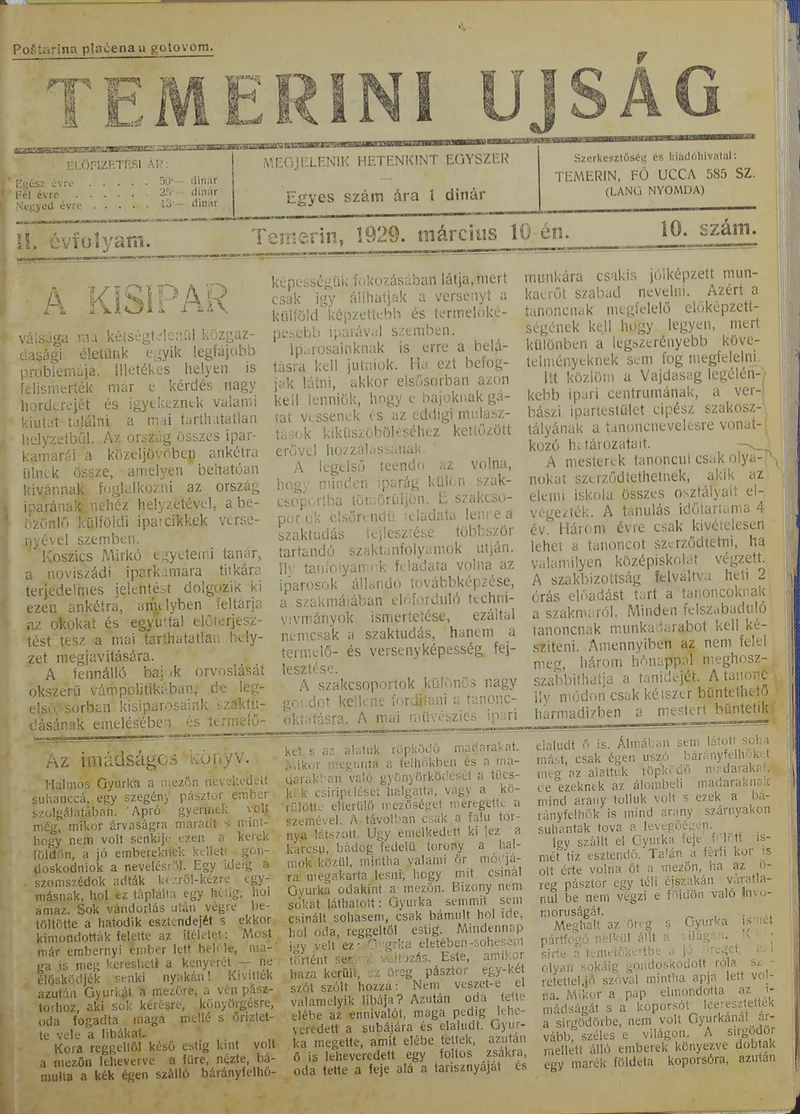 Temerini Újság 1928-1944, 2. évf. 1929. március 10. 10. sz.